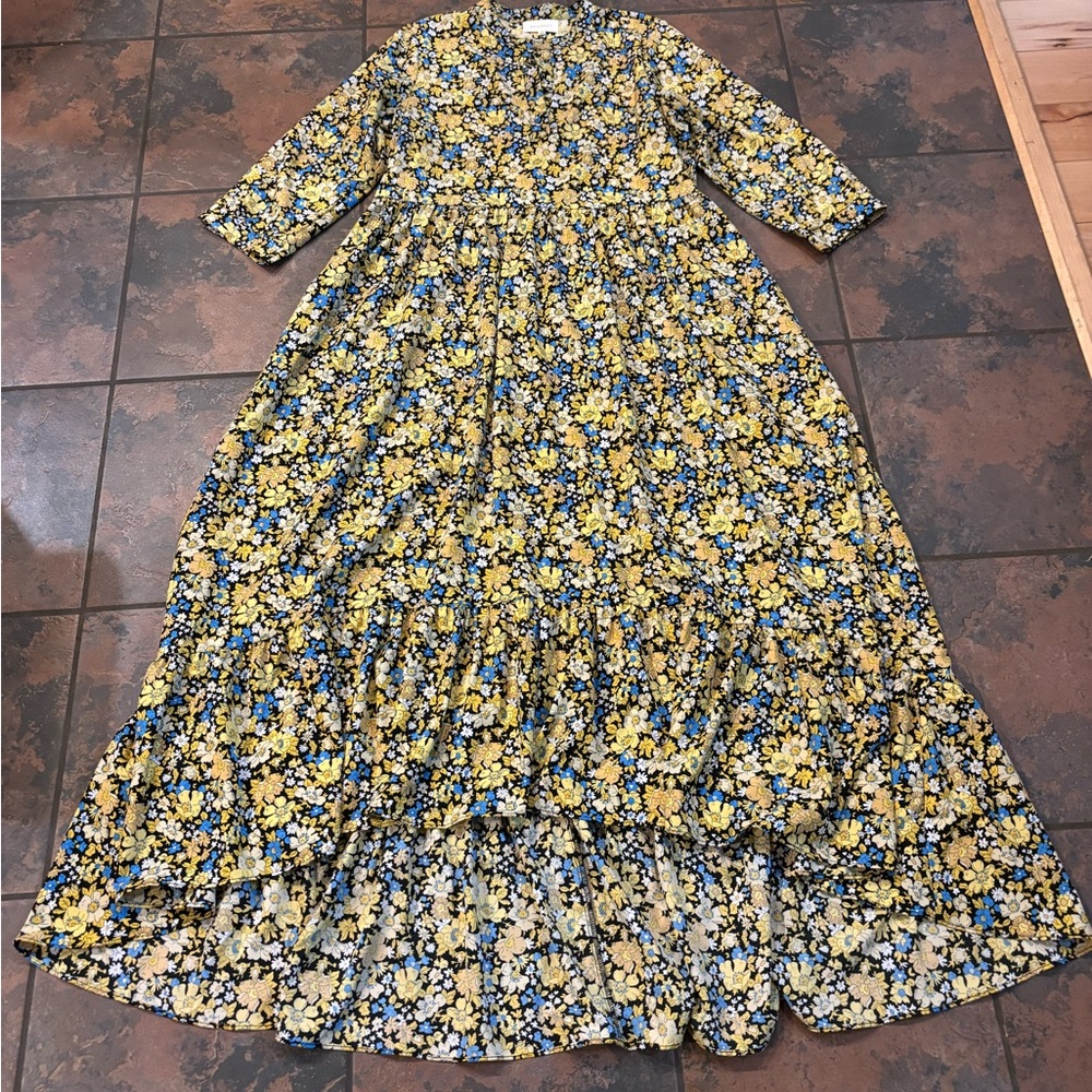 🔴MELLODAY Floral Dress with Yellow and Blue Accents